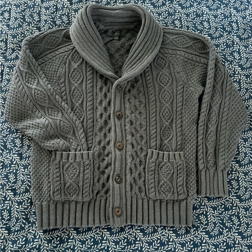 L.L. Bean Men’s Gray Cable Knit Cardigan